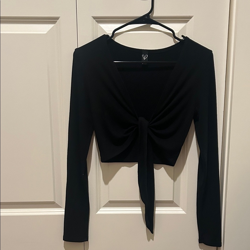 Windsor Black Tie-Front Crop Top